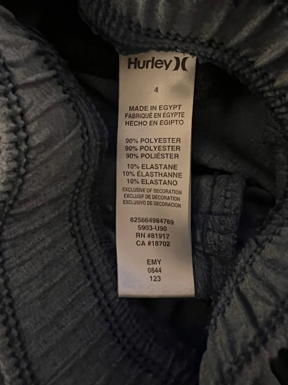 Hurley Blue Quick Dry Youth Shorts Size 4 with Drawstring Waist